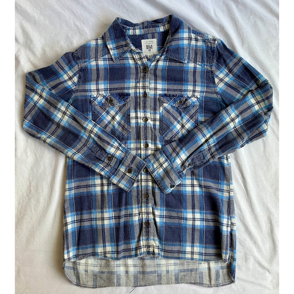 Billabong Women's Small Blue Plaid Long Sleeve Button Up Shirt